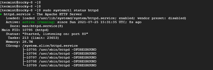 Check Apache Status on Rocky Linux