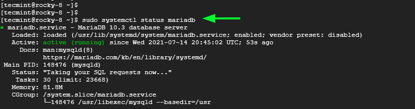 Vérifier l'état de MariaDB
