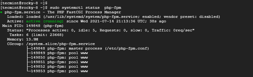 Verifique el estado de PHP-FPM en Rocky Linux
