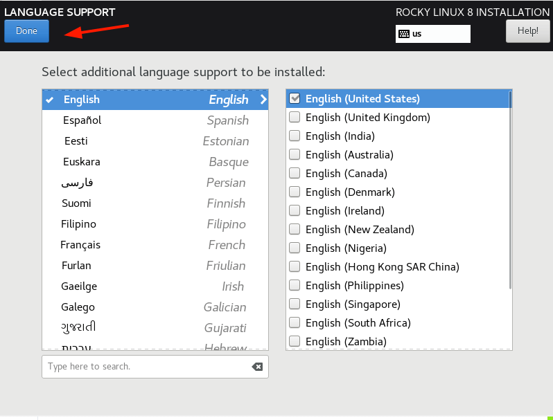 Choose Rocky Linux Language