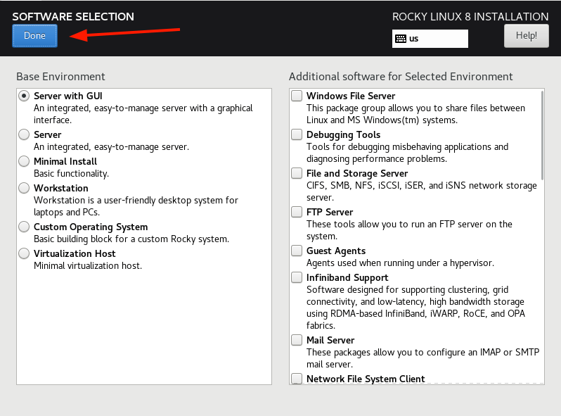 Choose Rocky Linux Software Selection