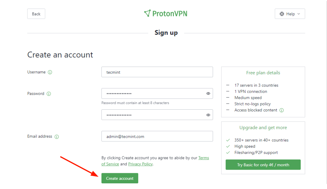 ProtonVPN account