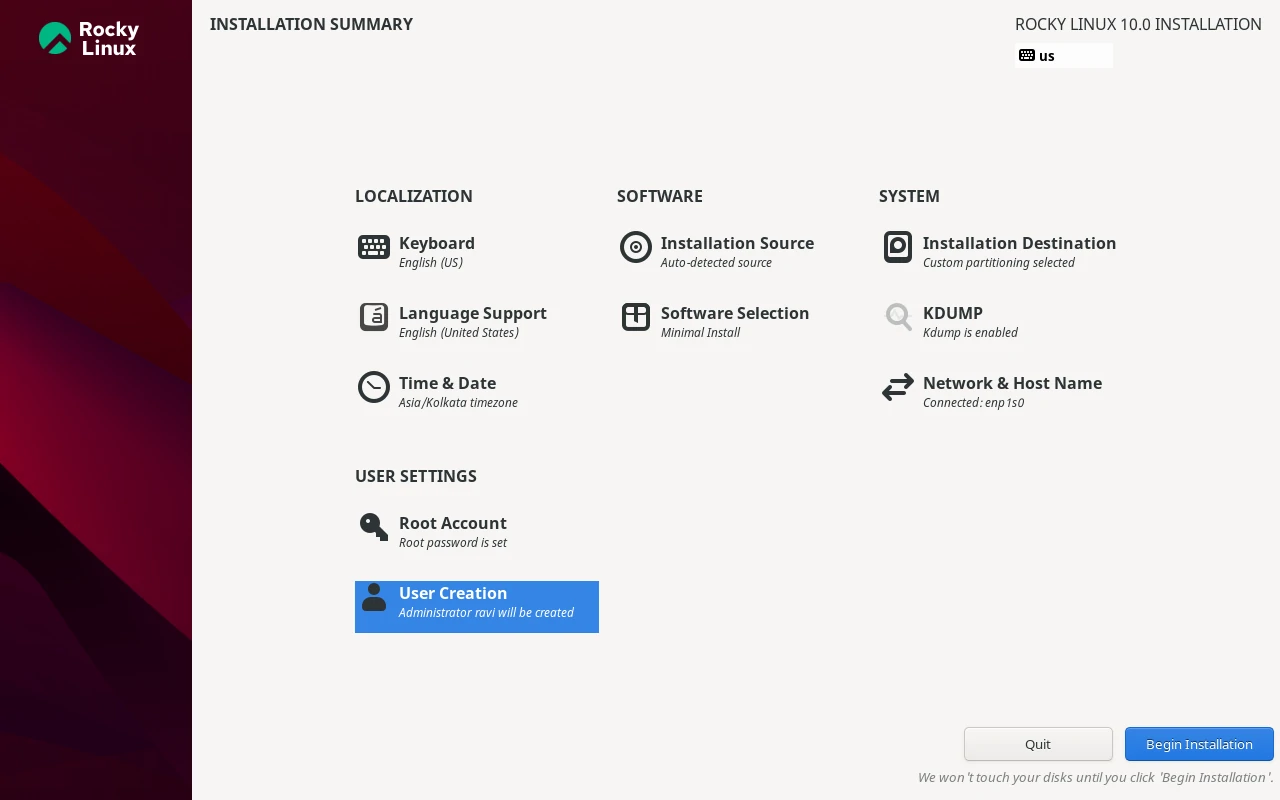 Rocky Linux Begin Installation