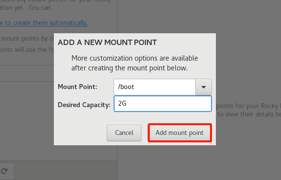 Rocky Linux Boot Partition