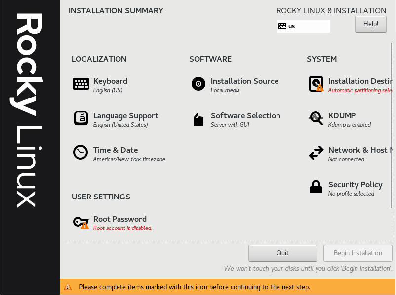 Rocky Linux Installation Summary