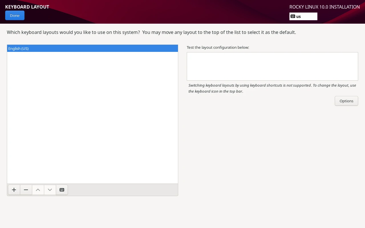 Rocky Linux Keyboard Selection