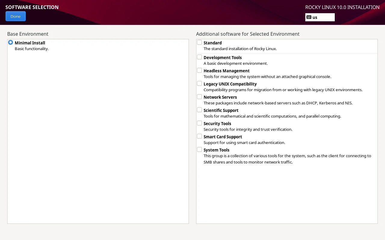 Rocky Linux Software Selection 