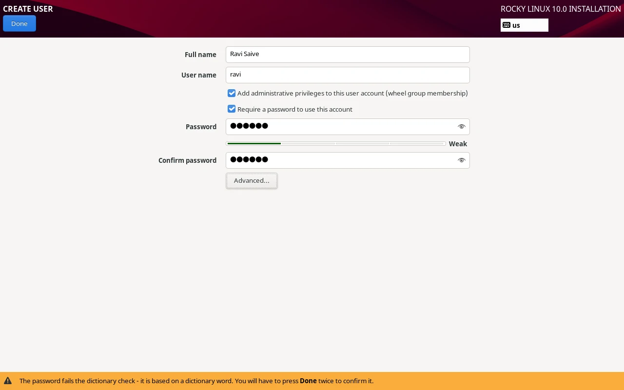 Rocky Linux User Account