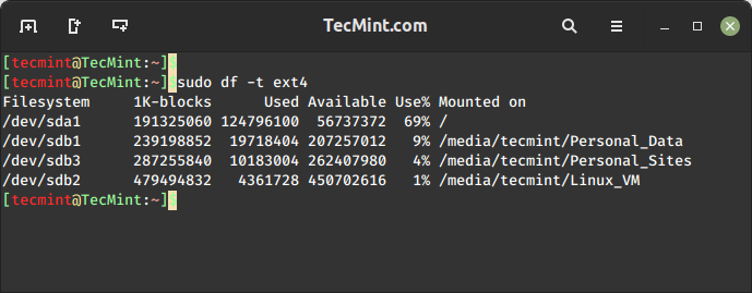 Check Filesystem Type Disk Usage