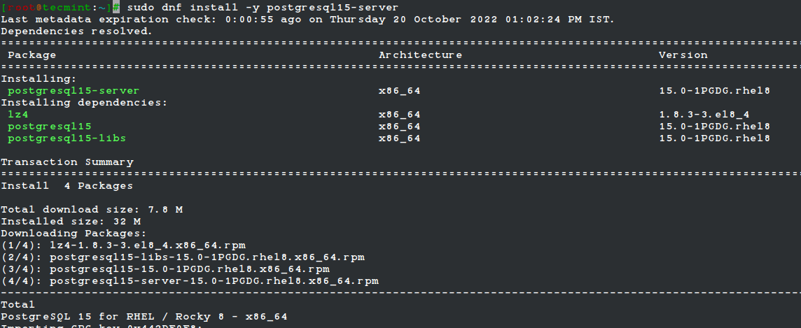 Install PostgreSQL 15 in Rocky Linux