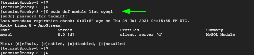 List MySQL Module