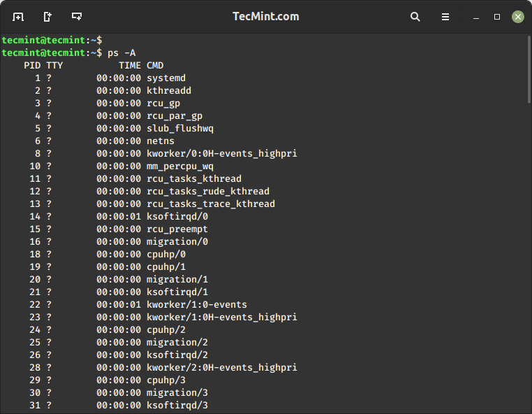 List Running Processes