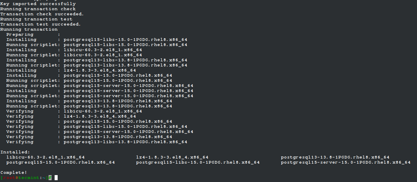 PostgreSQL 15 Installation Completed
