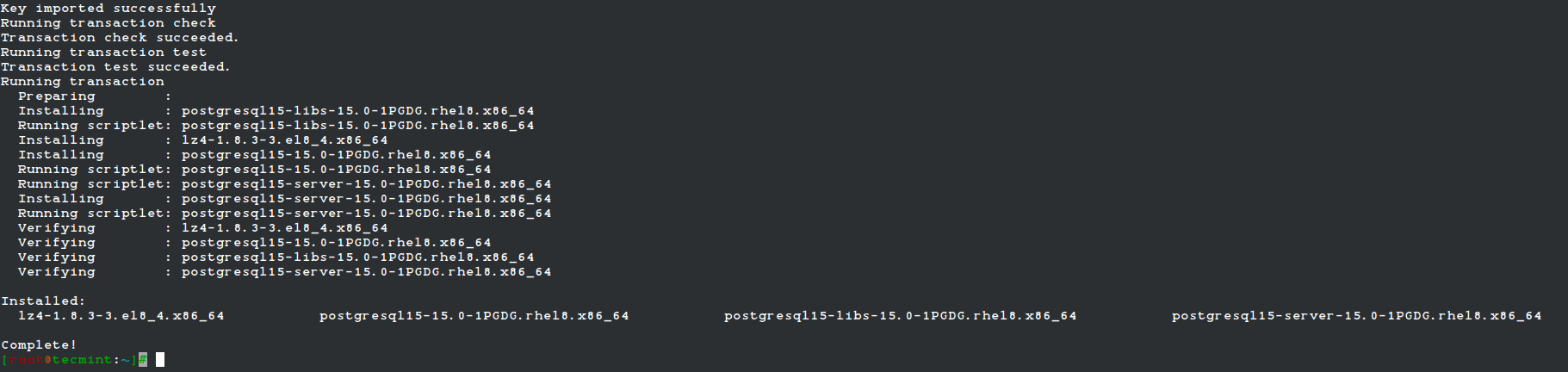 PostgreSQL 15 Installation Completed