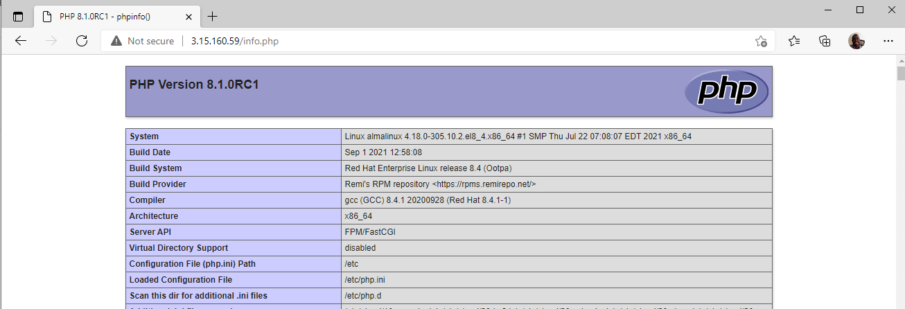 Check PHP Info in AlmaLinux