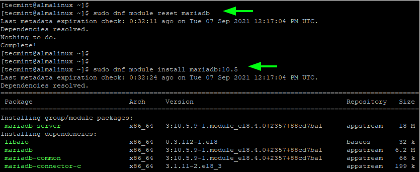 Install MariaDB in AlmaLinux