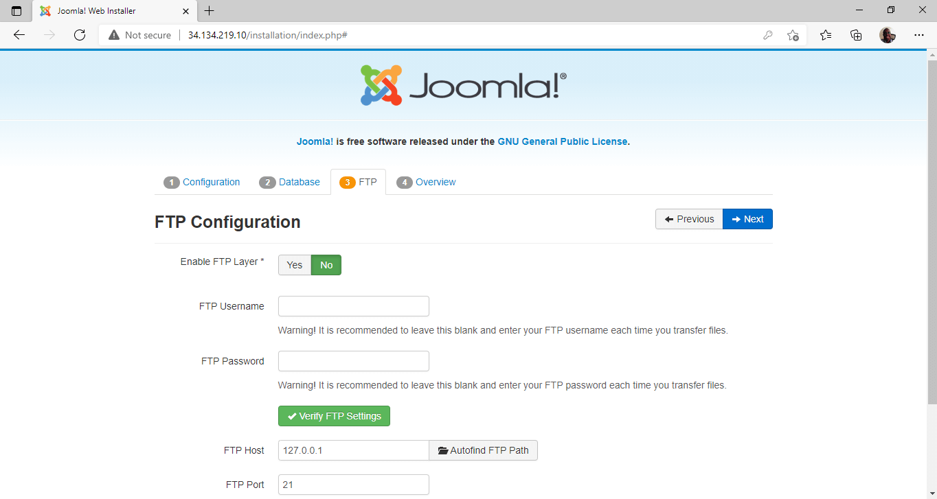 Joomla FTP Configuration