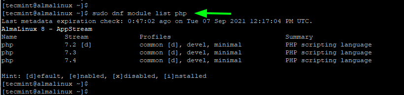 List PHP in AlmaLinux