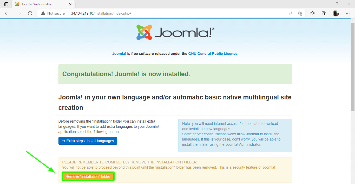 Remove Joomla Installation Folder