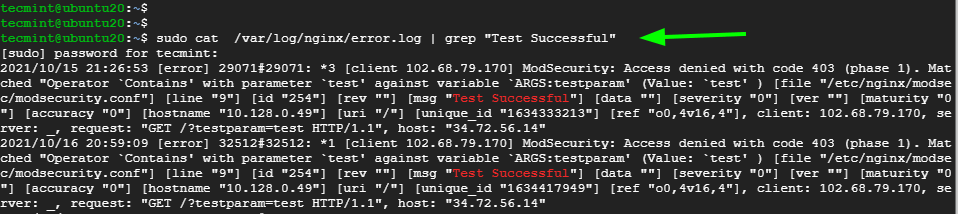 Check Nginx ModSecurity Block