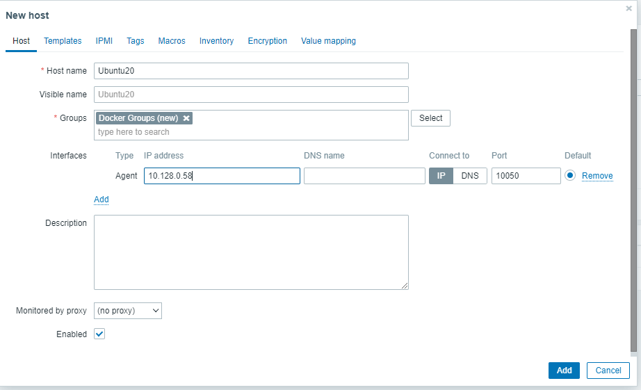 Agregue el servidor Docker a Zabbix