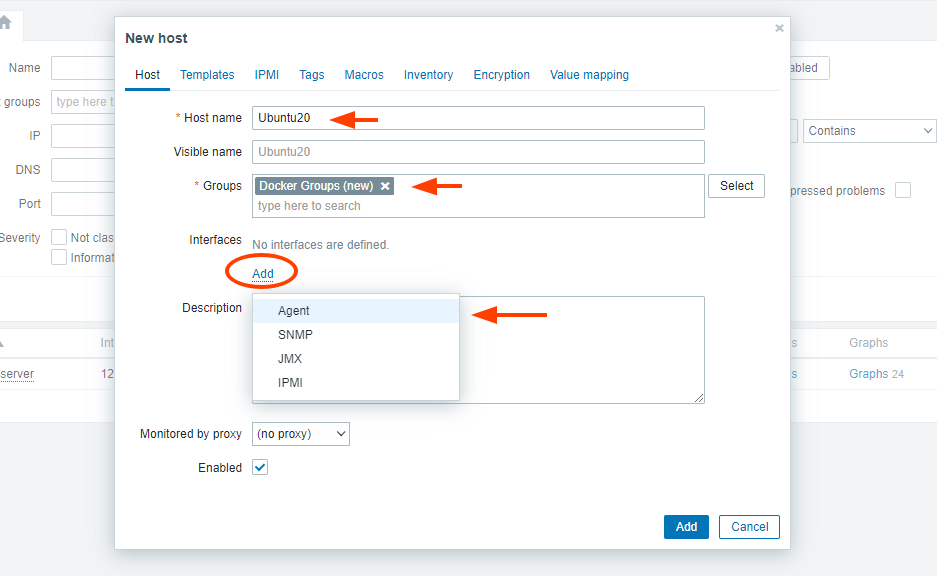 Agregar host a la supervisión de Zabbix