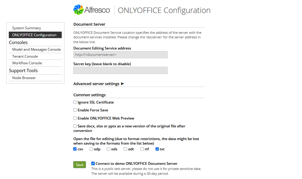 OnlyOffice configuration