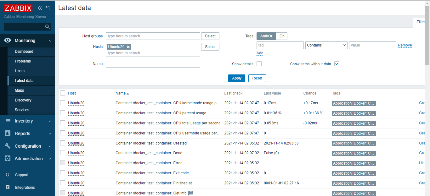 Zabbix Monitoring Docker Host
