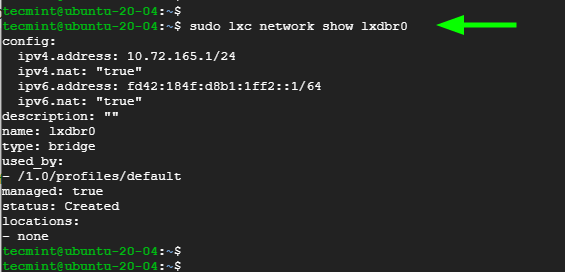 Répertorier la configuration du réseau LXD
