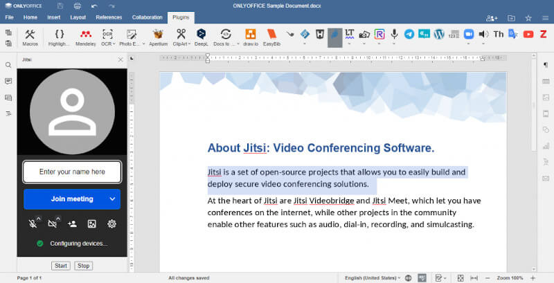 OnlyOffice Docs Jitsi Plugin