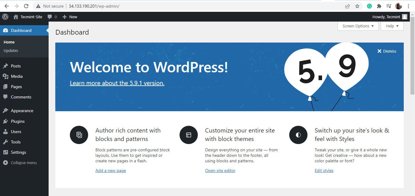 WordPress Dashboard