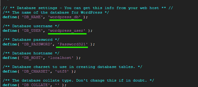 WordPress Database Settings