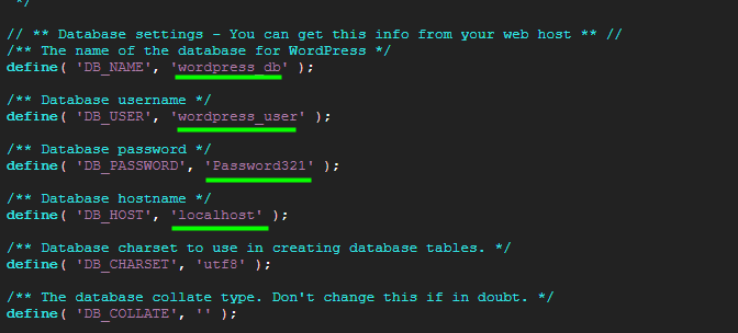 WordPress Database Settings