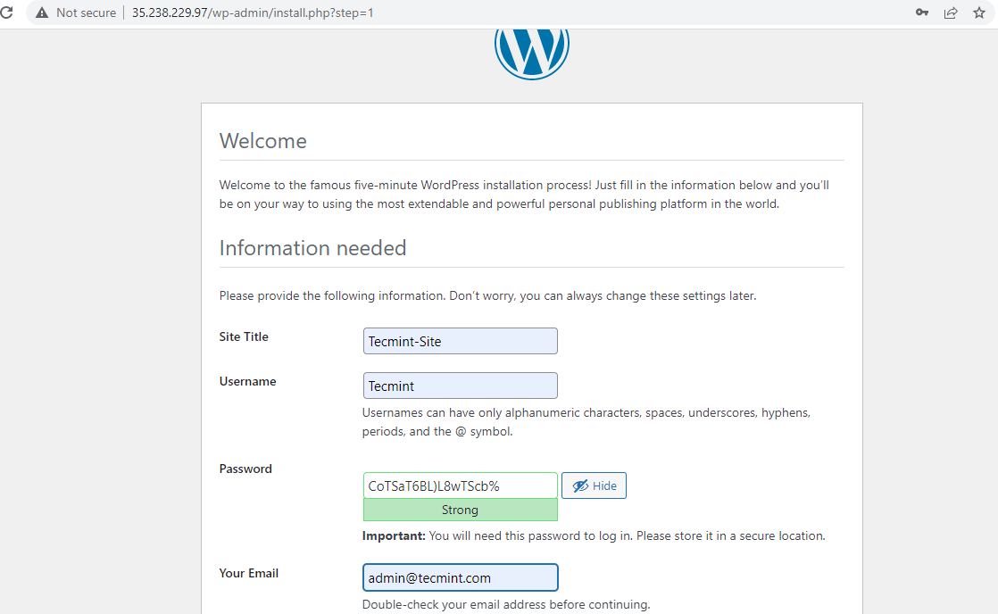 WordPress Site Details