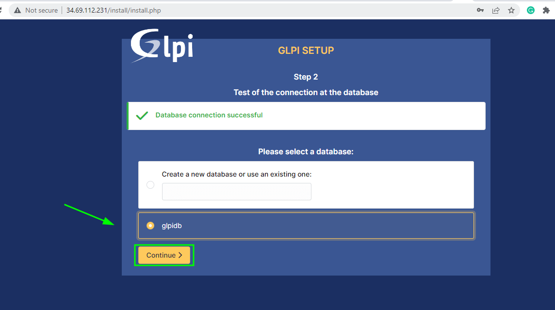 GLPI Database Selection