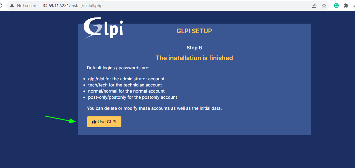 GLPI Install Finishes