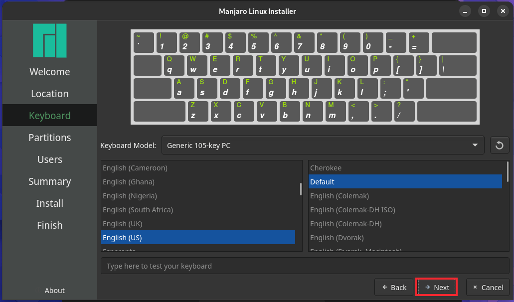 Choose Manjaro Keyboard