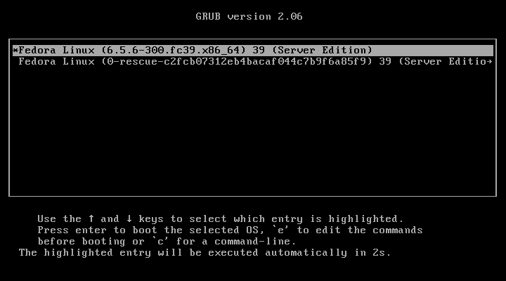 Fedora Startup Boot Menu