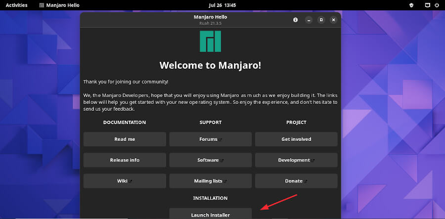 Launch Manjaro GNOME