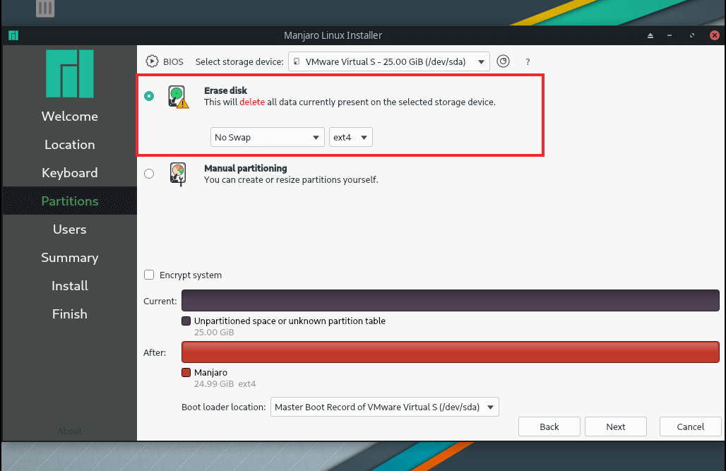 Manjaro Erase Disk