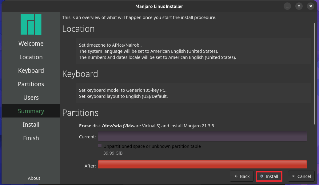 Manjaro Installation Summary