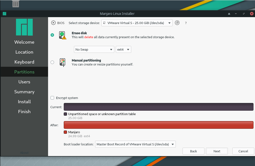 Manjaro Partitioning