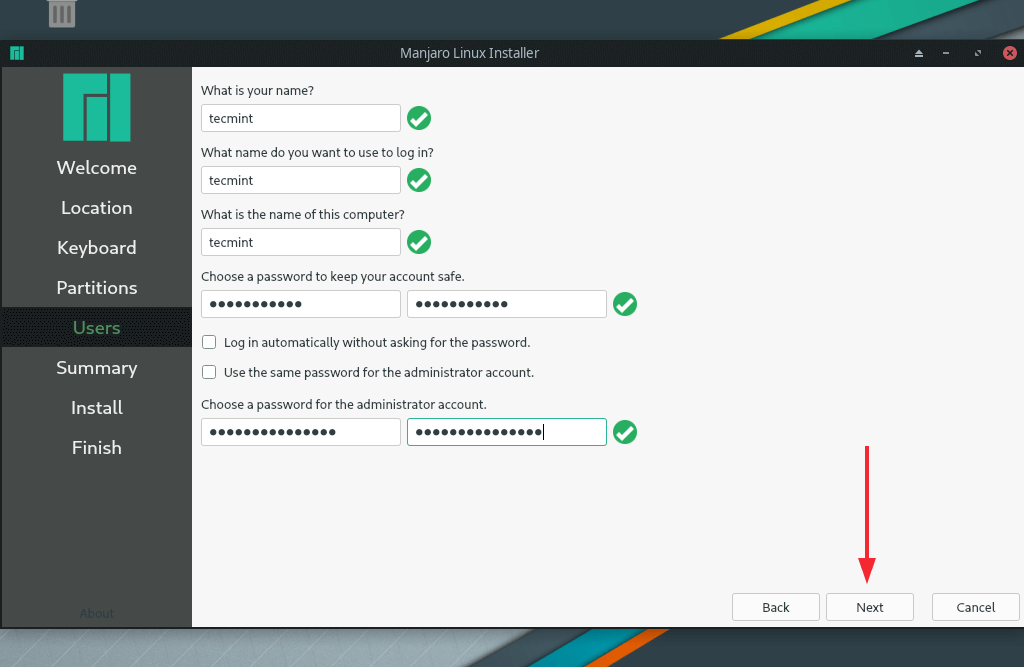 Manjaro User Account