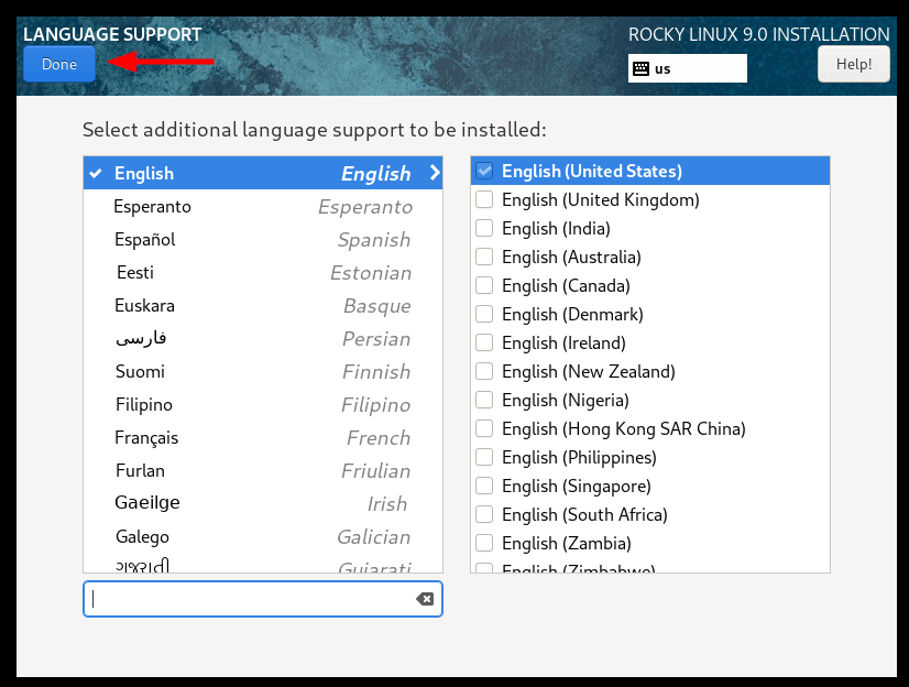 Choose Rocky Linux Language