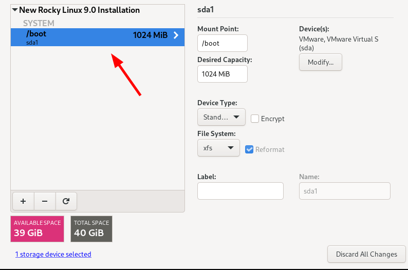 Rocky Linux Boot Partition