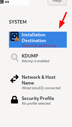 Rocky Linux Install Destination