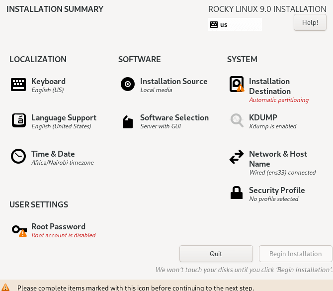 Rocky Linux Installation Summary