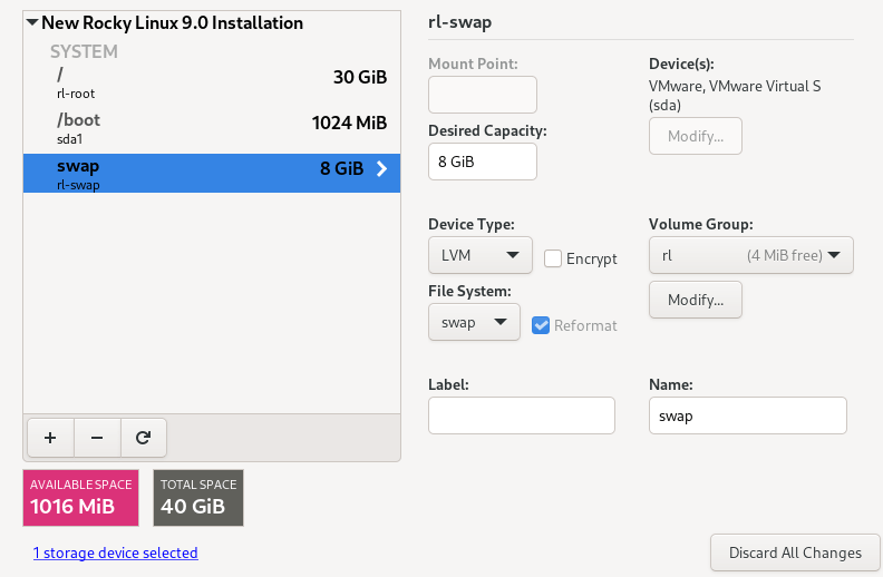 Rocky Linux Partition Table