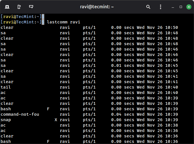 Viewing Previously Executed Commands of User