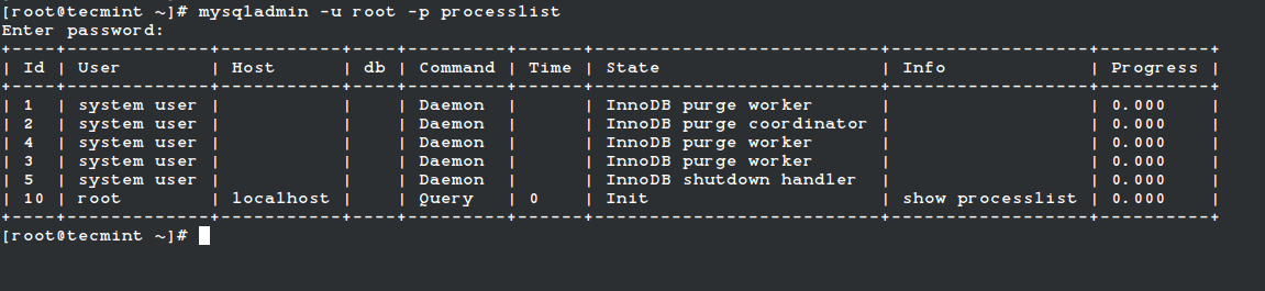 mysqladmin Commands for MYSQL/MariaDB